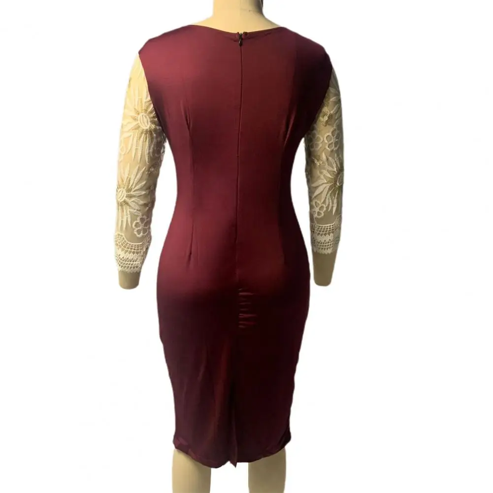 

Vintage-inspired Dress with Mesh Lace Sleeves Stylish Women's V Neck 3/4 Sleeve Midi Dress Elegant Fashion for Parties Casual