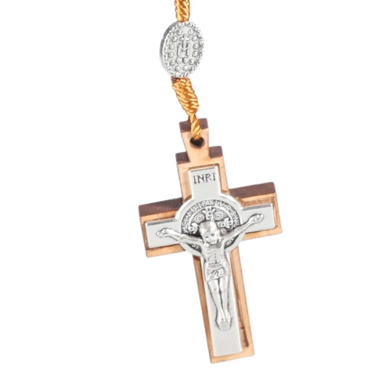 Y1UB деревянные четки ручной работы ожерелье крест кулон религиозные украшения