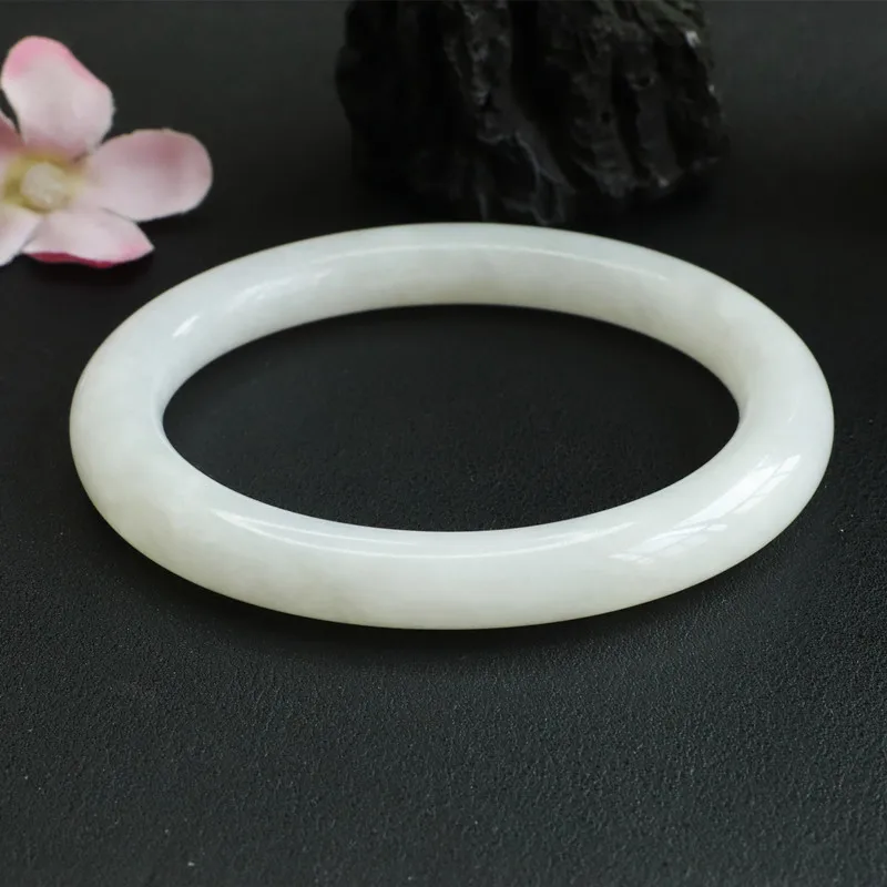 Natural White Jade Nephrite Bangles Women Healing Gemstone Fine Jewelry Genuine Grade A Hetian Jades Round Bangle Stone Bracelet