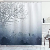 landscape shower curtain raindrops mystic foggy scenery dramatic water drops lonely tree cloth fabric bathroom decor