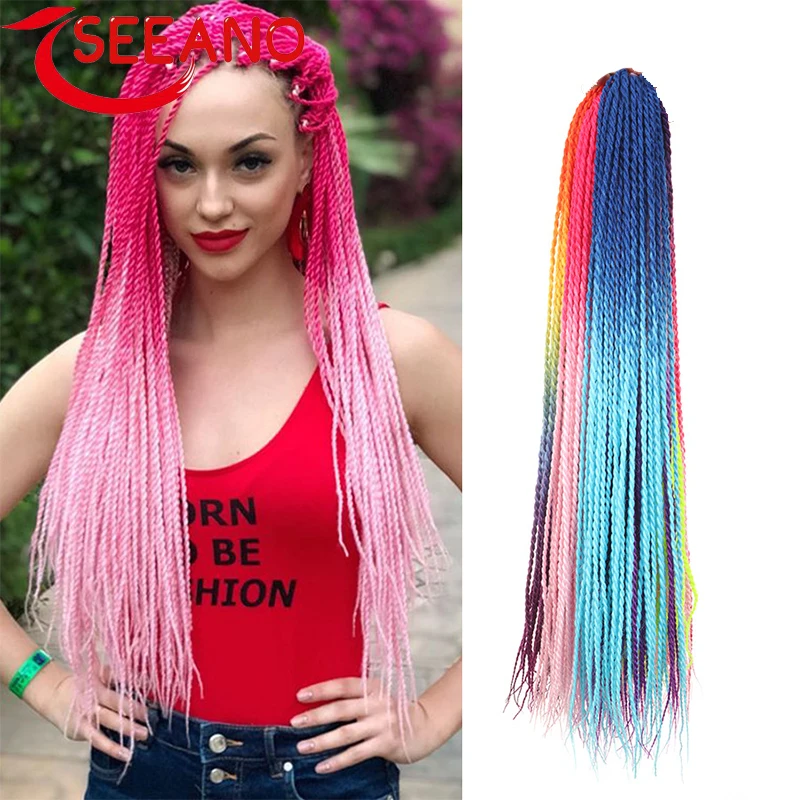 SEEANO  Synthetic Twist Braiding Hair Crochet Braids 30 Roots/pack Synthetic Crochet Hair Extensions For Women Black Brown Pink