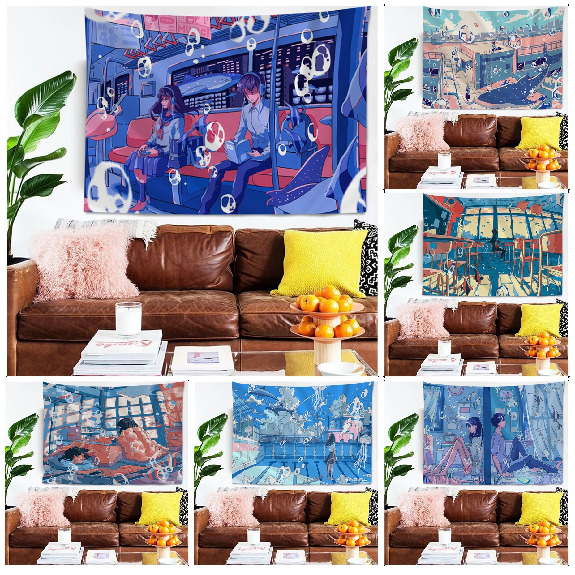 

Japanese Hand-painted Illustration Printed Tapestry Art Printing Bohemian Wall Tapestries Mandala Cheap Hippie Wall Hanging