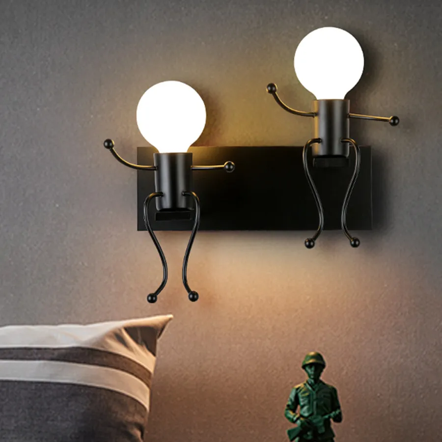 

Creative Cartoon Doll Swing LED Wall Lamp E27 Modern Simple Bedroom Bedside Wall Lamp Surface Mounted Aisle Corridor Sconce