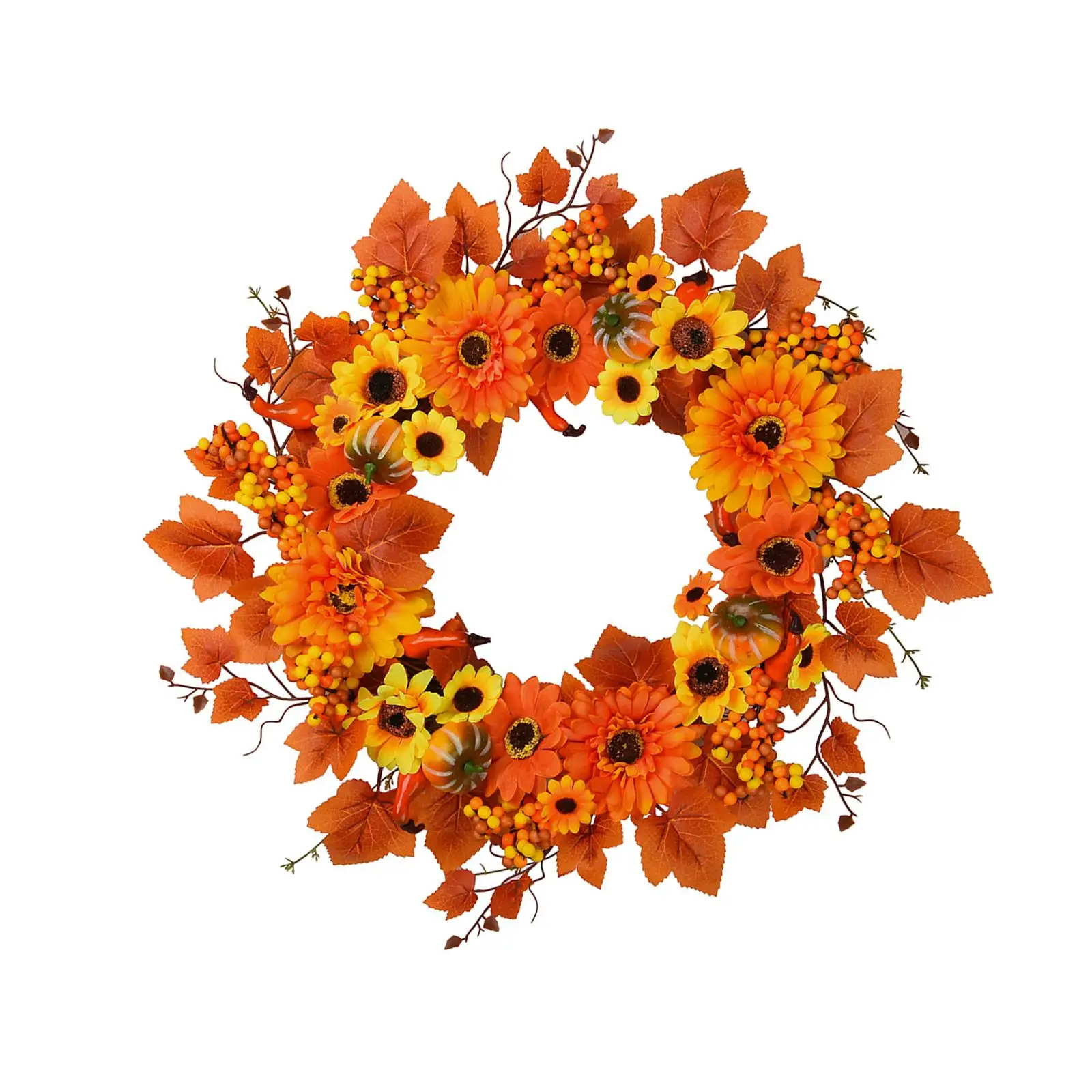 

Autumn Thanksgiving Wreath 18inch Door Wreath Sturdy Versatile Lifelike Artificial Maple Leaves Flower for Outdoor Indoor