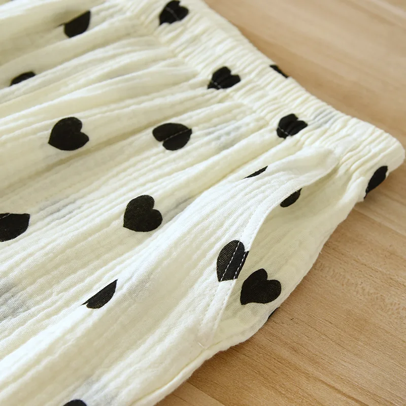 2023 Summer New Women's Capris 100% Cotton Crepe Printed Pajama Pants Thin Wide Leg Pants Loose Large Home Pants Pajama Pants