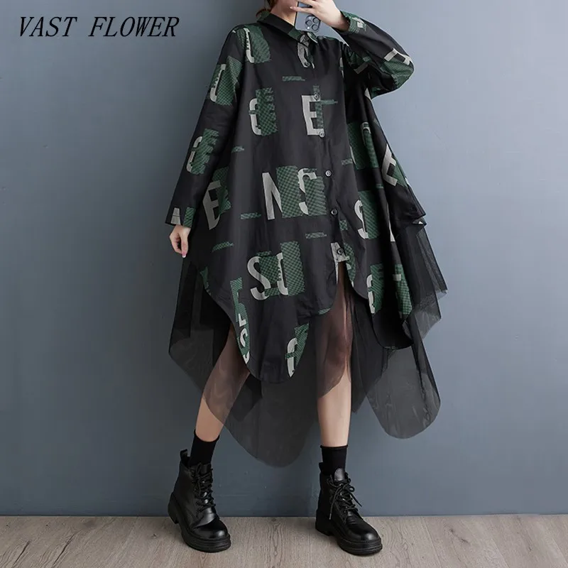 

Женское Сетчатое платье-рубашка с длинным рукавом, черное свободное Повседневное платье-рубашка в винтажном стиле, модель 2023 на весну и осень