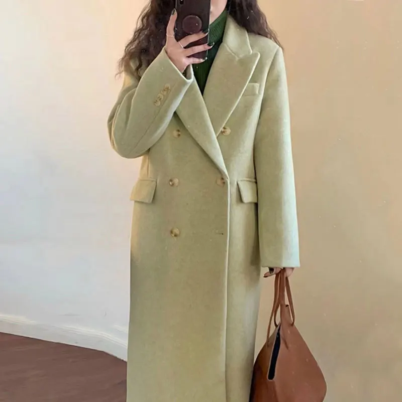 

SuperAen Korean Chic Autumn and Winter Retro Lapel Double Breasted Loose Suit Woolen Coat for Women