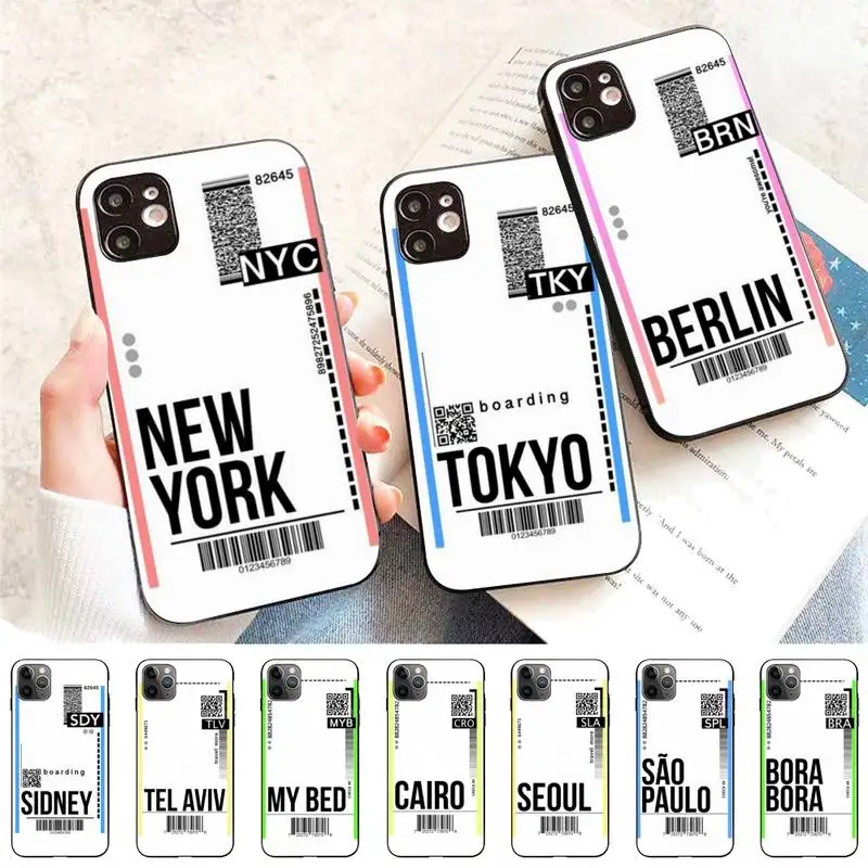 

Yinuoda Air Ticket Travel New York Phone Case for iPhone 11 12 13 Mini Pro Max 8 7 6 6S Plus X 5 S SE 2020 XR XS 10 case