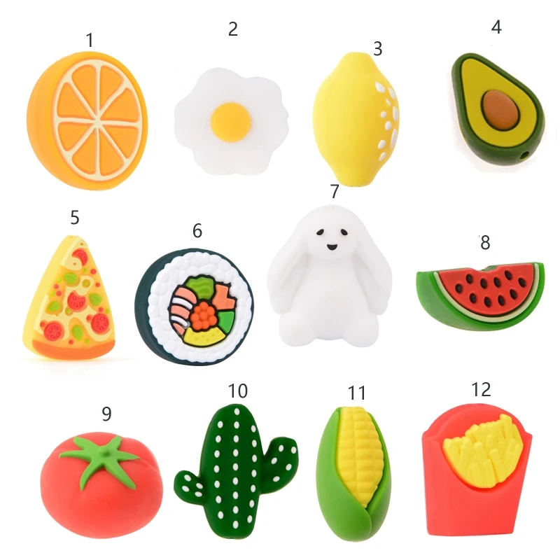 

2022 New Cartoon Animal Fruit Leaf Shape Baby Teether Silicone Beads Soother Molar Teething Nursing Toy for Newborn Infant