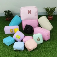 4 sizes solid color cosmetic bag pouch letter patch organizers makeup waterproof nylon travel cosmetic case wash toiletry bag