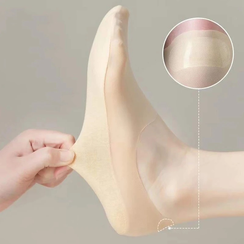 Summer Ultrathin Breathable Sock Slippers for Women Solid Color Ice Silk Silicone Anti-slip Invisible Socks Low Cut Boat Socks