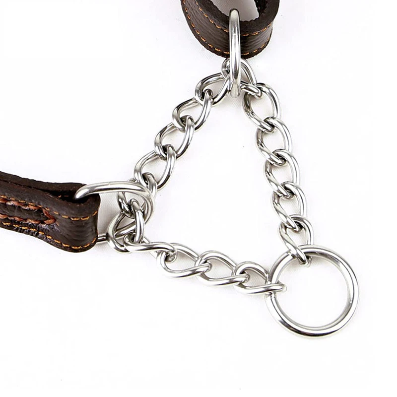 Фото Кожаный ошейник Benepaw Martingale, не тянет, не спасает, тренировочный ошейник для собак из нержавеющей стали, цепочка для домашних животных для мал... №5