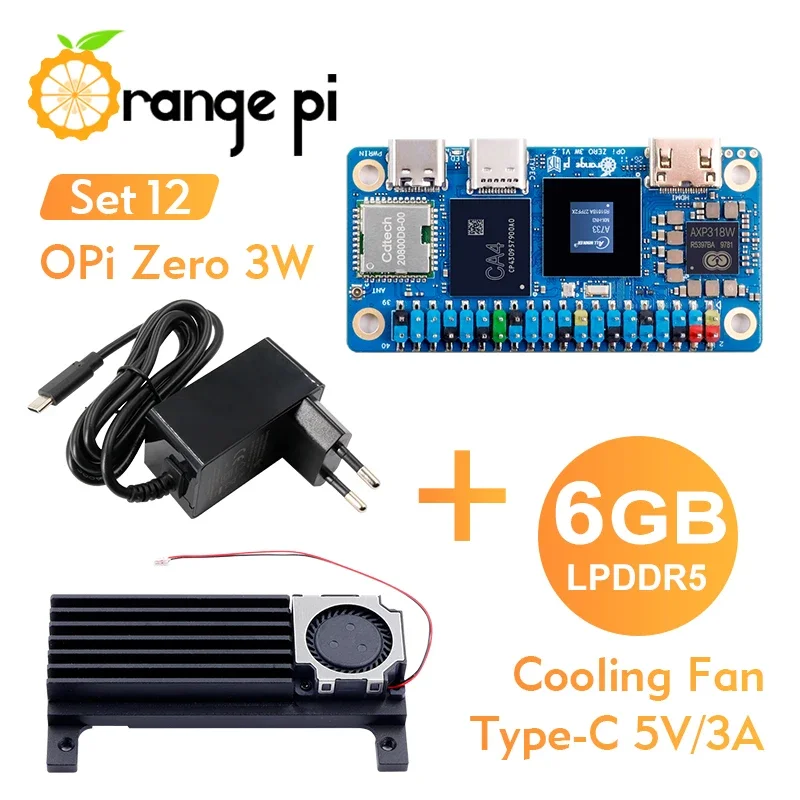 Фото Orange Pi Zero3W 6G + вентилятор охлаждения + блок питания TypeC 5V3A, мини-ПК с LPDDR5, одноплатный компьютер Allwinner A733 №3