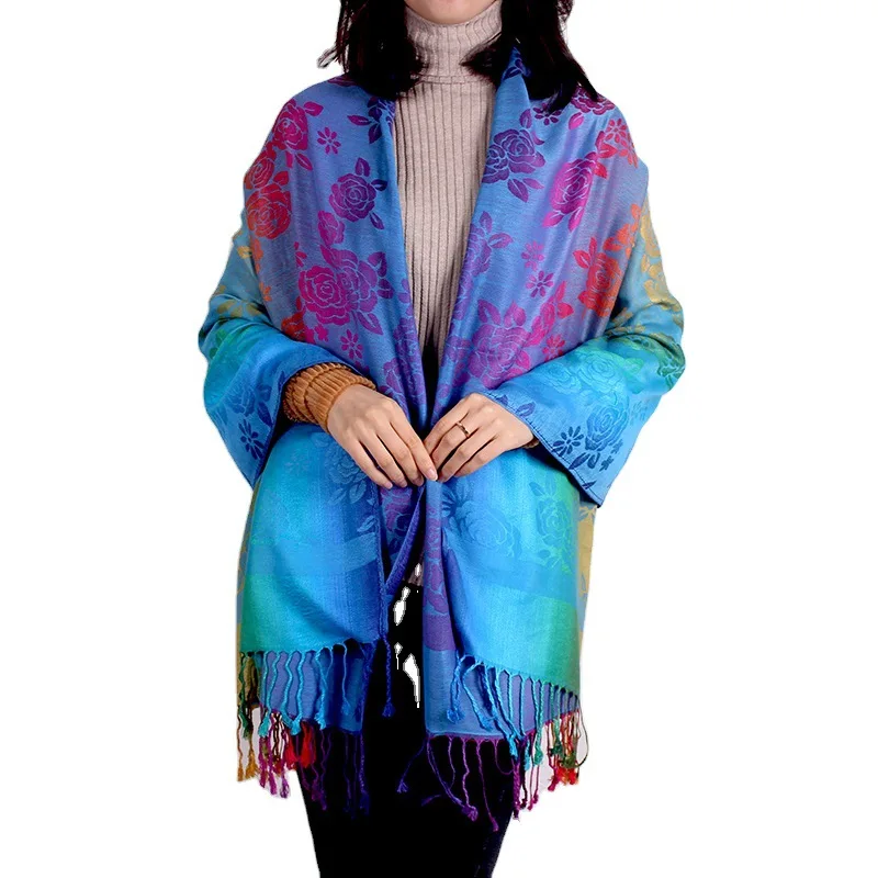 Элегантный женский жаккардовый шарф с перьями и кисточками Женский хлопковый