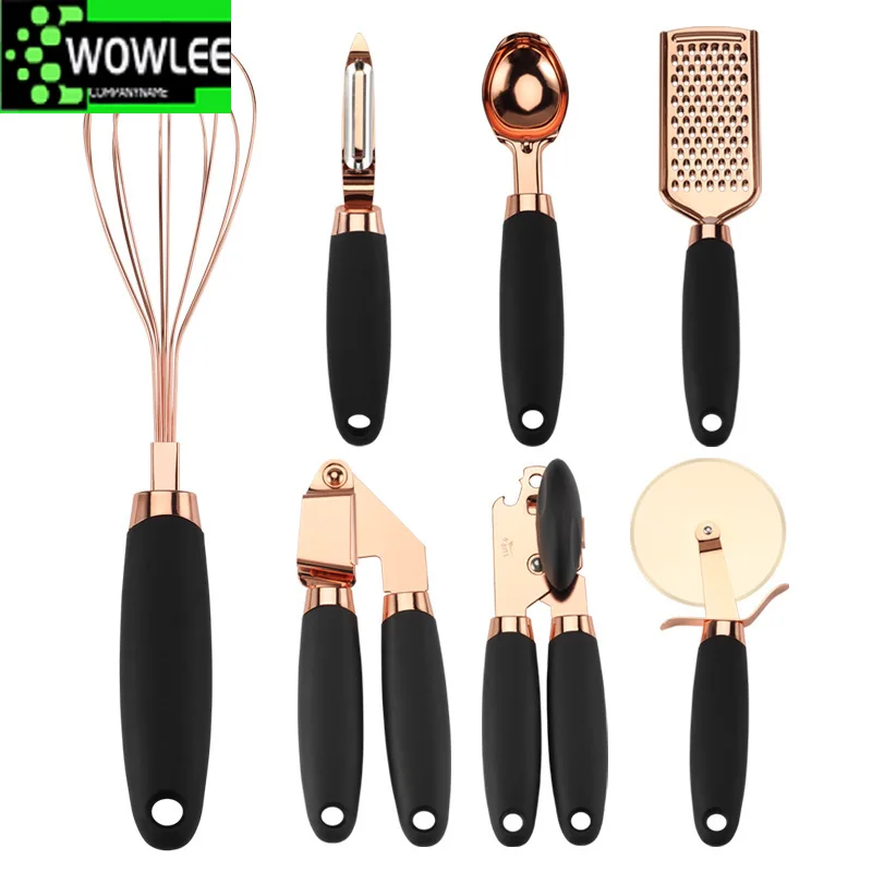 4 7pcs rose gold garlic press pizza cutter kitchen gadget set can opener potato cooking high end kitchenware kitchen accessories free global shipping