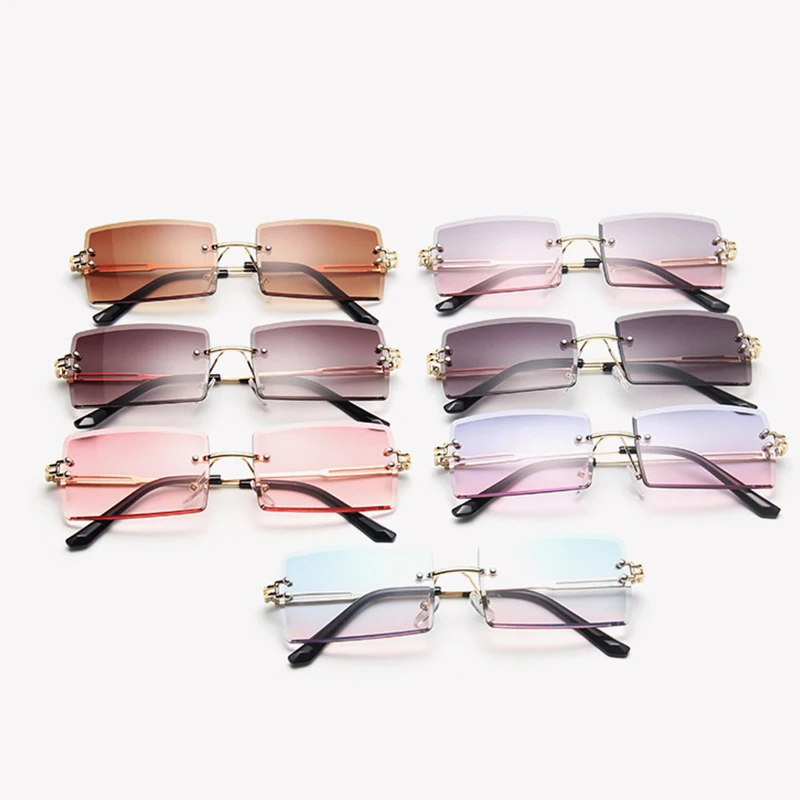 

INS Fashion Small Rectangle Sunglasses Summer UV400 Eyewear Trendy Women Men Rimless Cycling Retro Gradient Eyewear Shades
