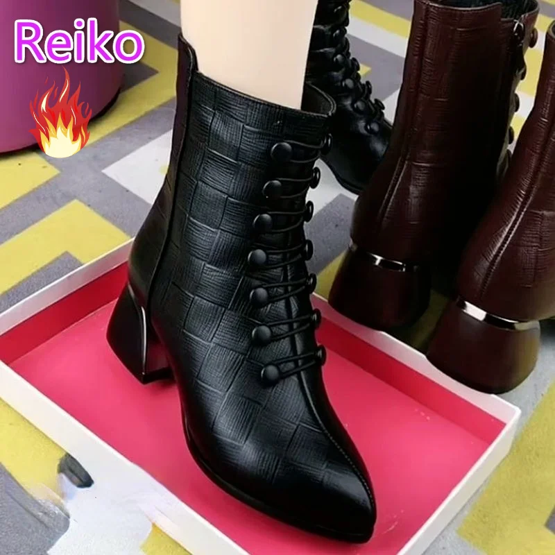 

Женские ботинки 2021 женские ботинки на среднем толстом каблуке с бархатной подкладкой зимние ботинки двубортные кожаные ботинки готические...