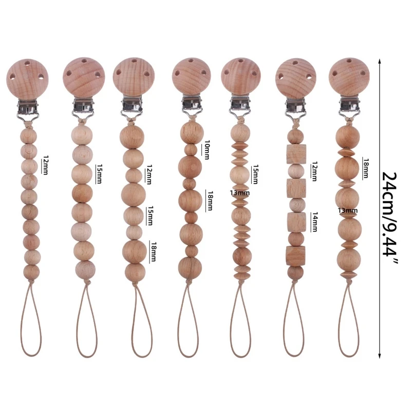

Newborn Pacifier Clip Chain BPA-free Beech Wooden Beads DIY Dummy Nipple Soother Holder Baby Teething Chewing Toys Chain Clip