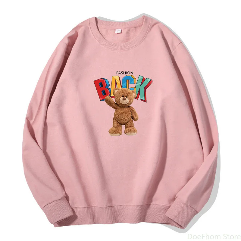 

Women Hoodies Spring Fashion Little Bear Print Sweatshirt Girl Pure Cotton Pullovers Long Sleeve Casual Clothes
