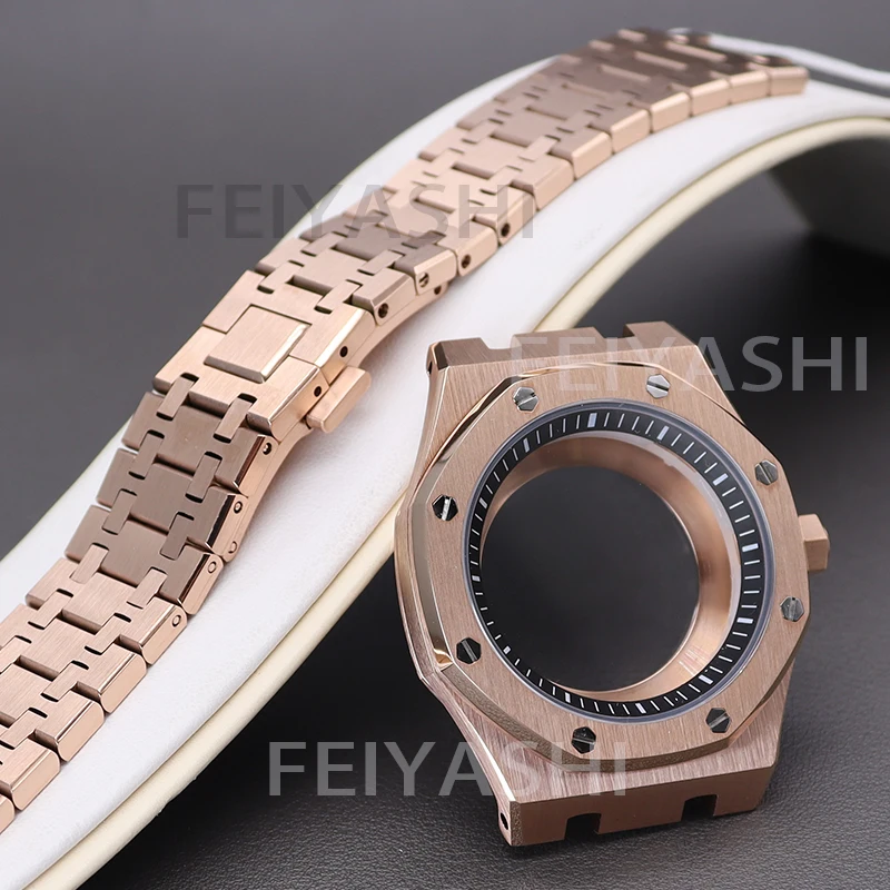 41mm Rose Gold Watch Case Watchband Parts For Seiko nh35 nh36 Movement 28.5mm Dial Sapphire Glass With Chapter Rings Waterproof