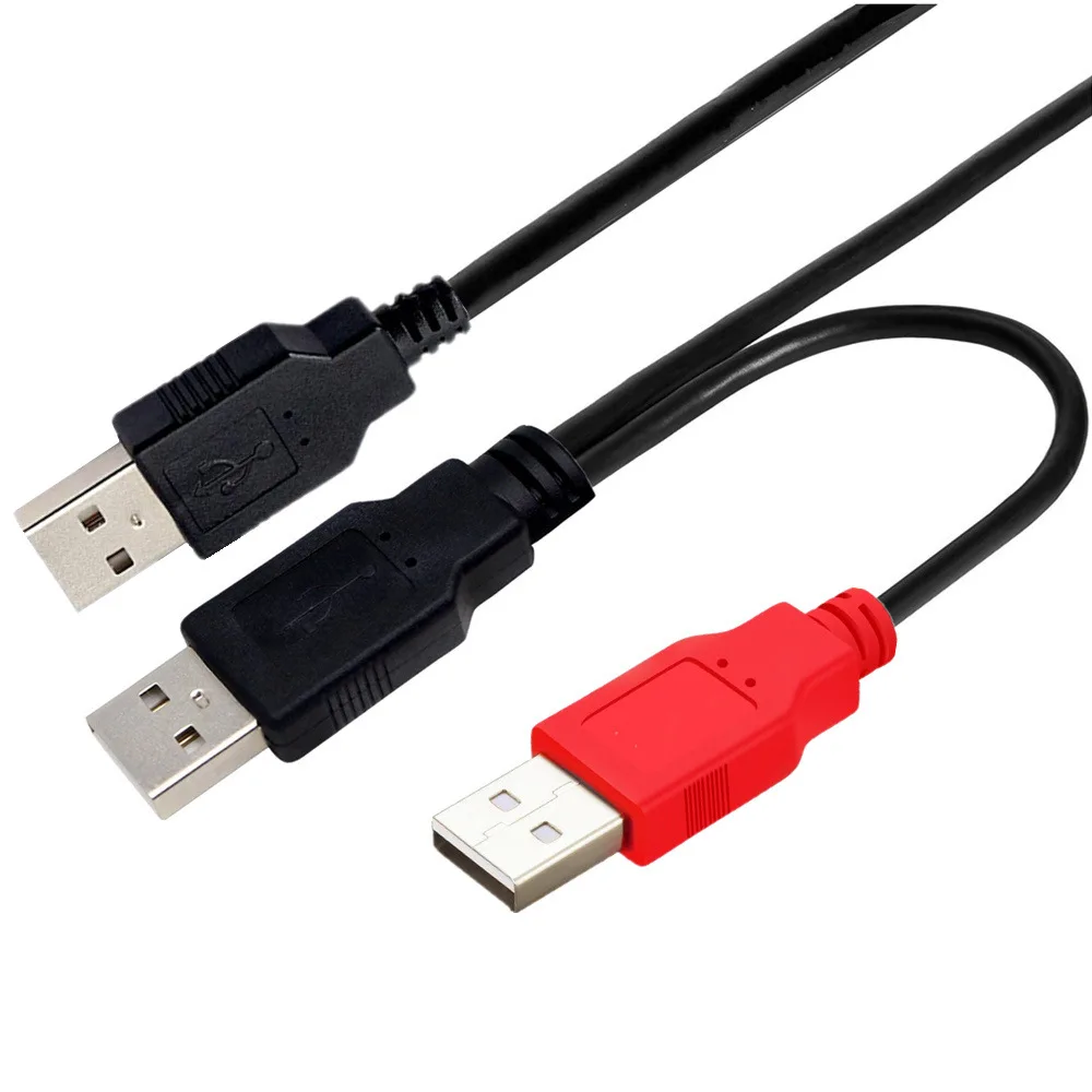 

2in1 USB 2.0 Type A Male To Type A 3A Male Y Splitter Cable with USB Power Supply 80/20CM For HDD Camera USB HUB MP3 MP4