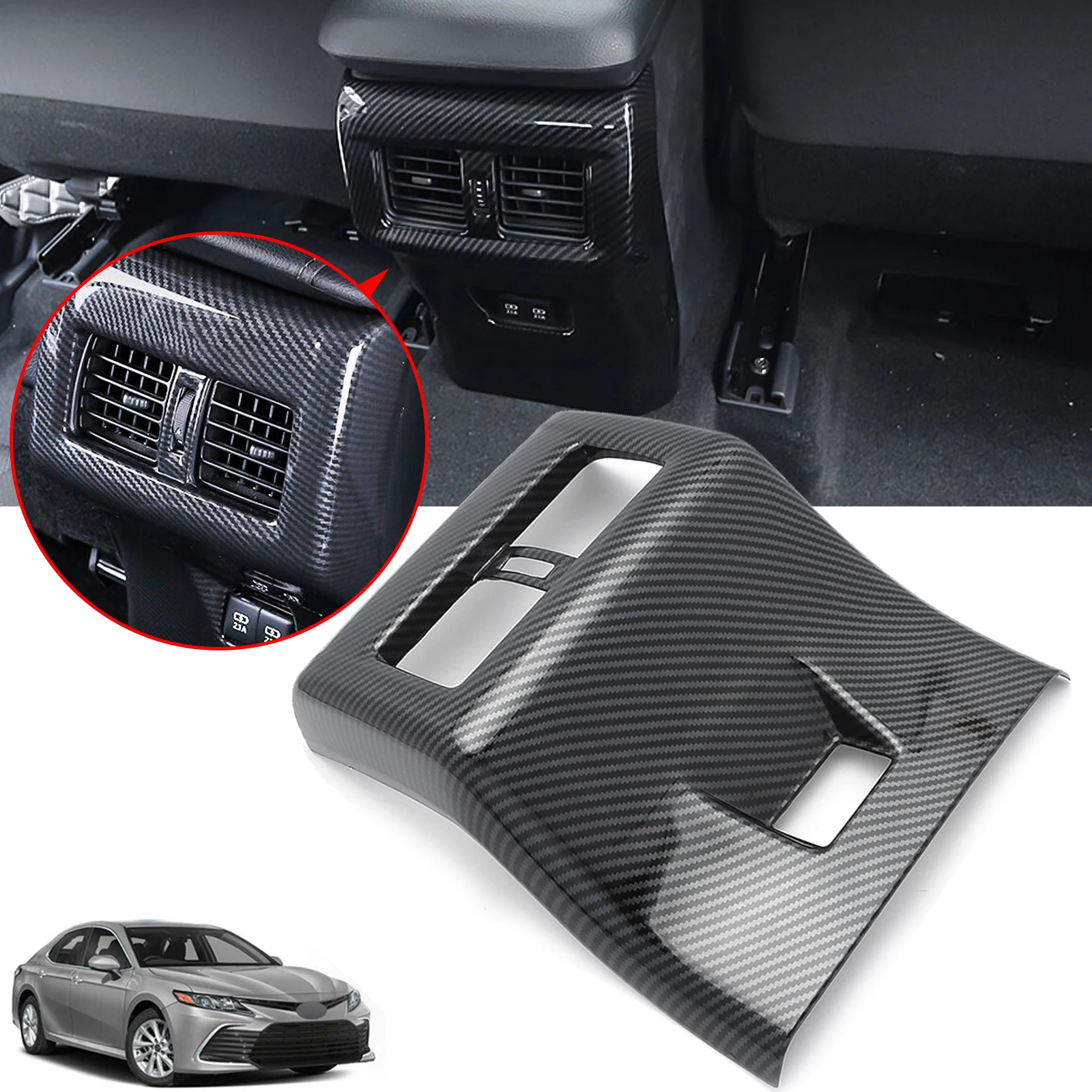 

Carbon Fiber Style Interior Rear AC Air Outlet Vent Cover Molding Trims For Toyota Camry XV70 2018 2019 2020 2021