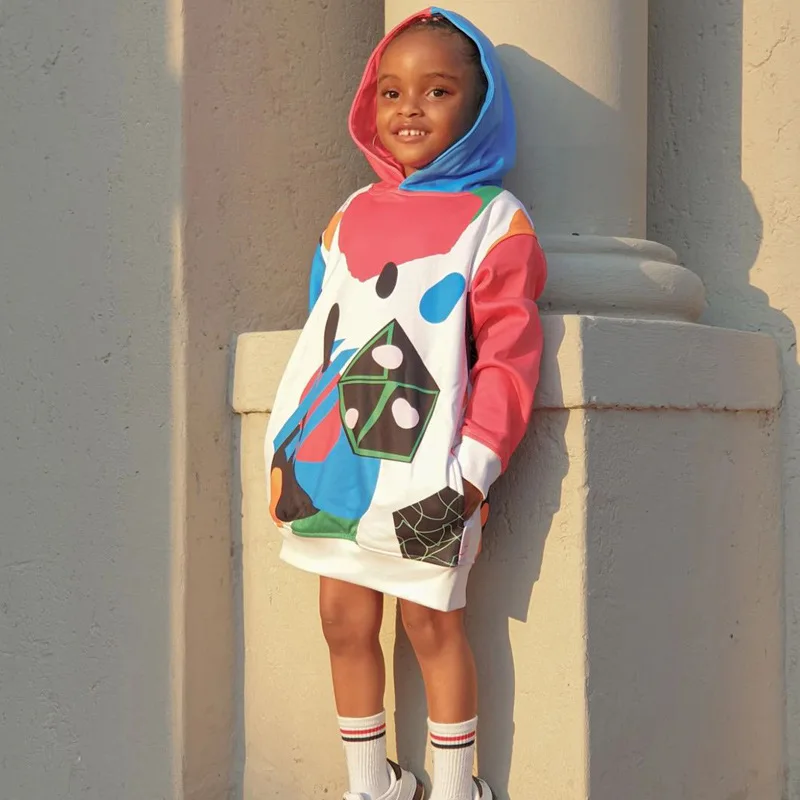 

Autumn New Fashion Casual Hooded Printed Long Sleeved Skirt Kids Clothes Girls Sweatshirt Hoodie 4-6y