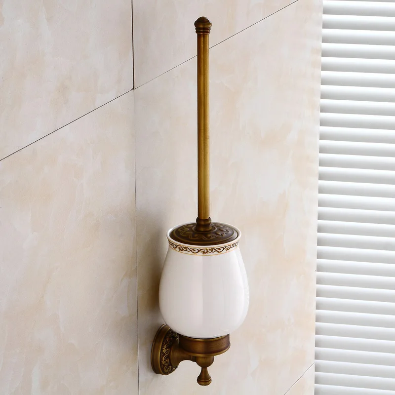 

Держатель для туалетной щетки для ванной комнаты, античный латунный Цвет, твердый латунный материал, настенный, Традиционный европейский тип для отеля