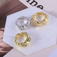 european american personality metal twisted flower chain braided green zircon index finger ring for women fashion accessory