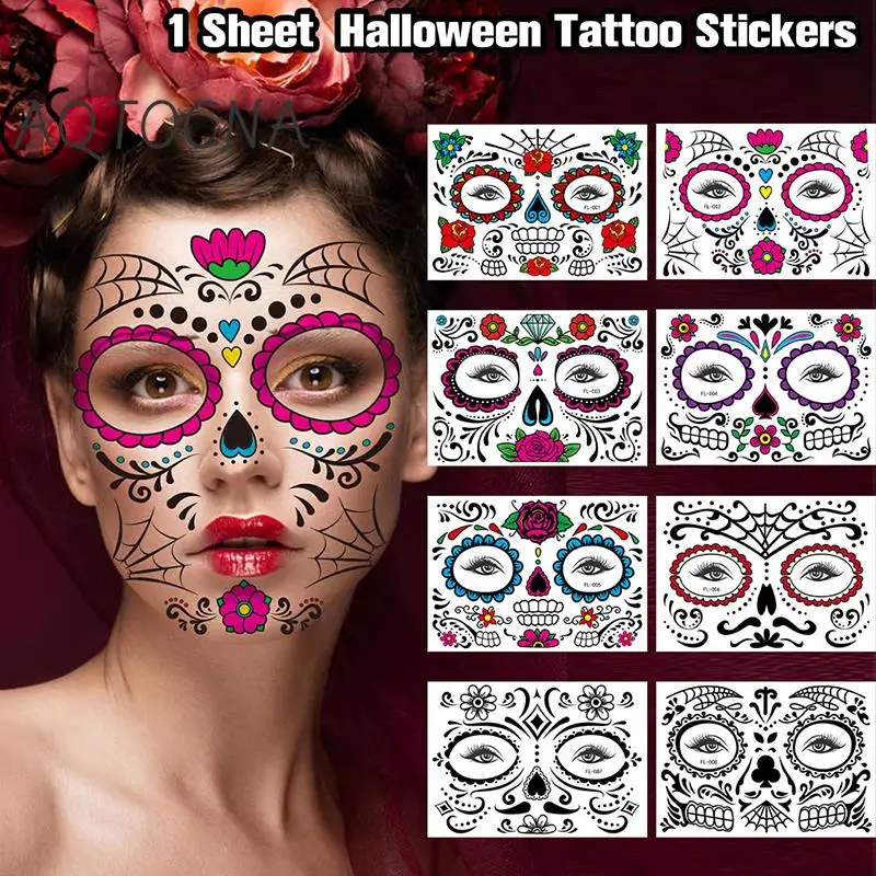 

Новые забавные наклейки на лицо в стиле Хэллоуина, страх, страх, Временный макияж, танец, смерти
