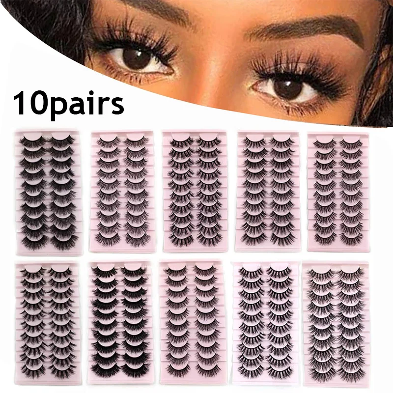 

10Pairs Lashes D Curl 10-23mm Russian Lashes 3D Mink Eyelashes Reusable Fluffy Russian Strip Lashes Eyelashes Extensions YZL9