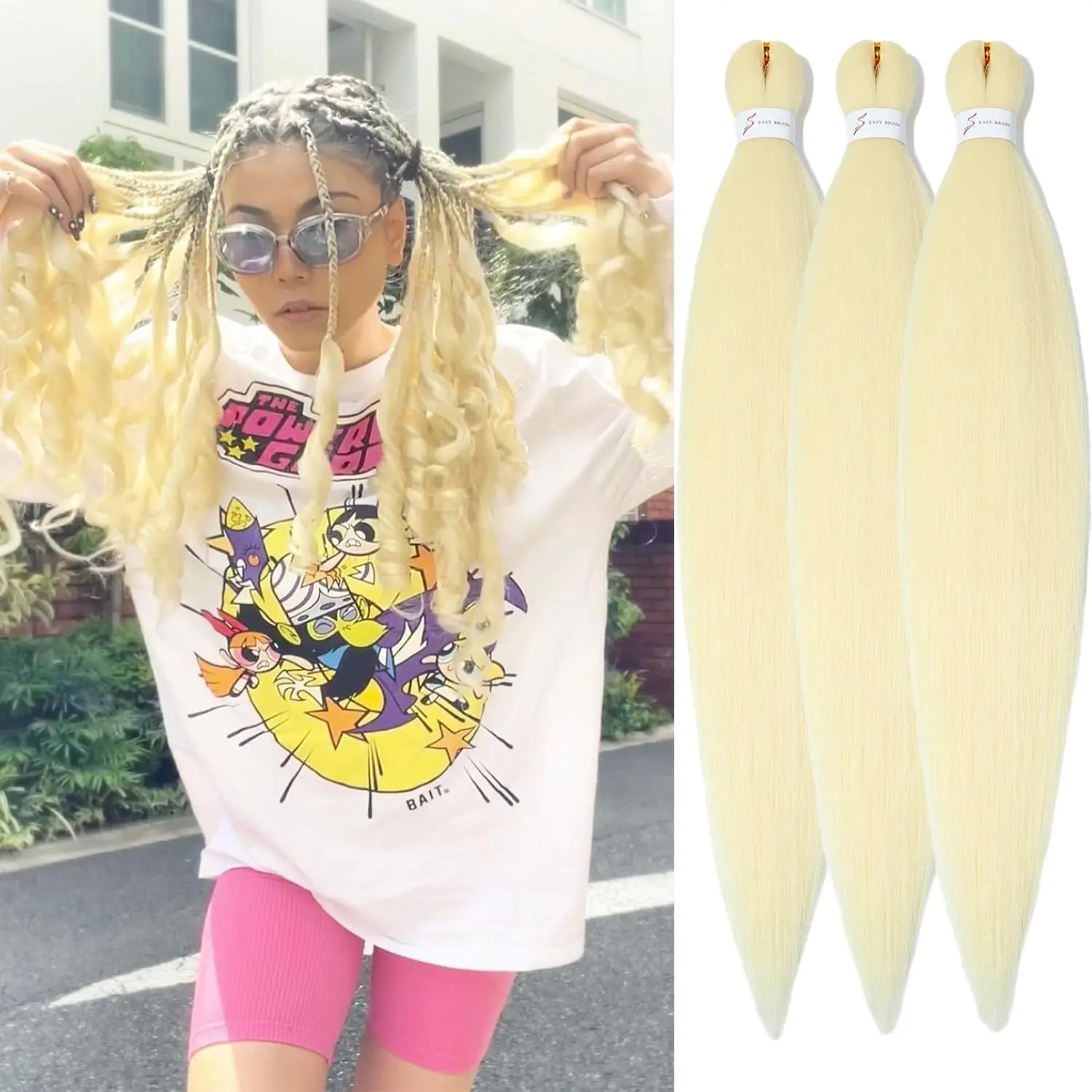 

Synthetic Ombre Braiding Hair Pre Stretched 26 Inch 613 Braiding Hair Easy Braids Hair Yaki Straight