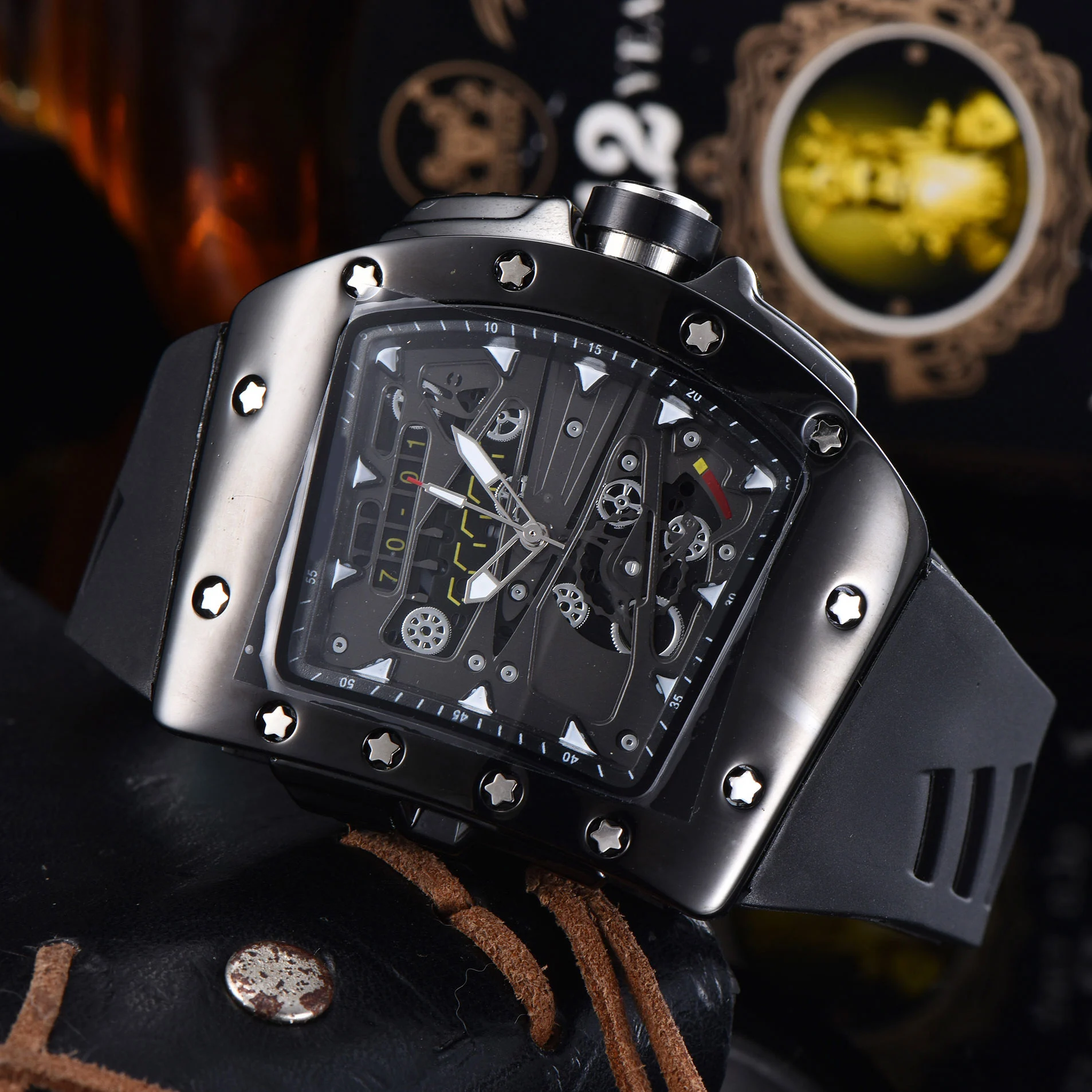 

New Quartz Watch Men Casual Sport WristWatch Man's Cool Watches Stainless Steel Irregular Dial Silicone Brand