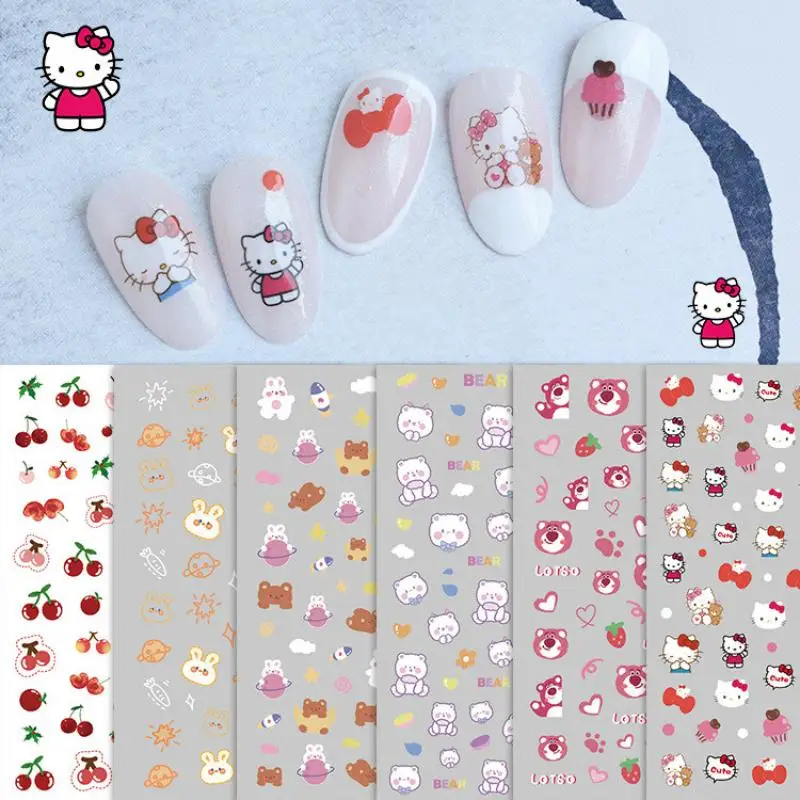 

Kawaii Hellokitty Nail Patch New Cartoon Diy Handmade Fake Nail Sticker Cute Girl Finger Decoration Creative Nail Stickers