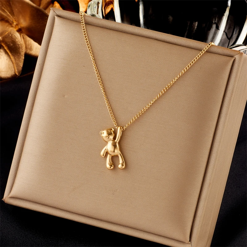 

Stainless Steel Cute Bear Pendant Necklace For Women Fashion Girls Clavicle Chain Jewelry Birthday Lovers Gifts