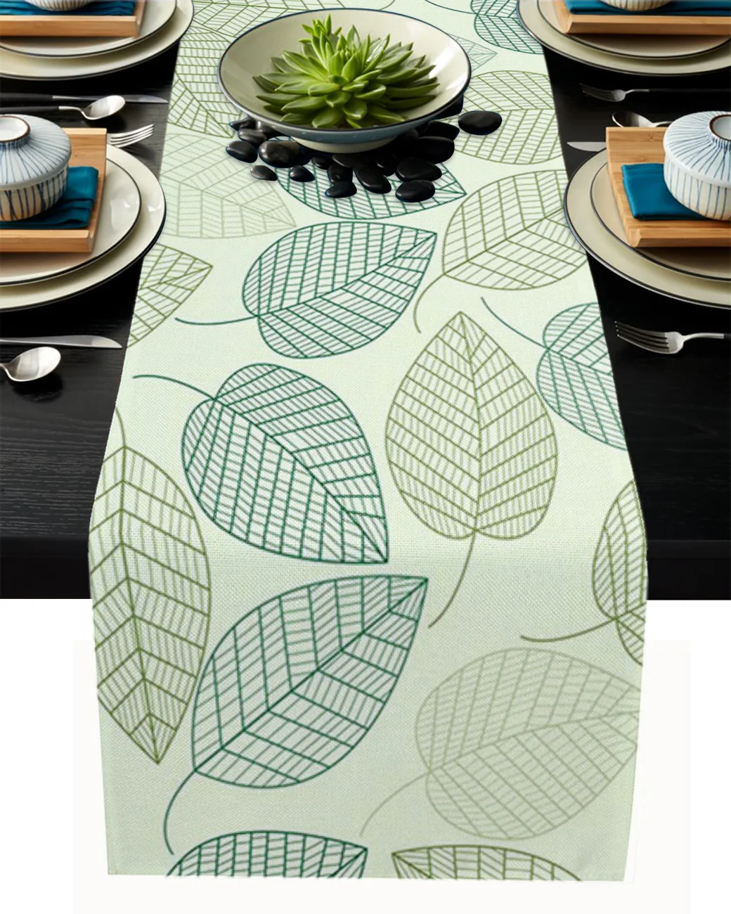 

Свежая настольная дорожка с зелеными листьями, украшение для свадебного стола, кухонная скатерть, подставки, коврик для стола, Настольная д...