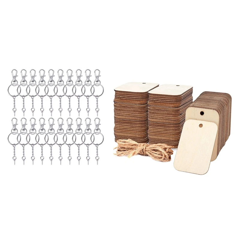 

1 Set Snap Hook Lobster Claw Clasp And Key Rings With Screw Eye Pins & 100 Pcs Round Corner Wooden Cutouts