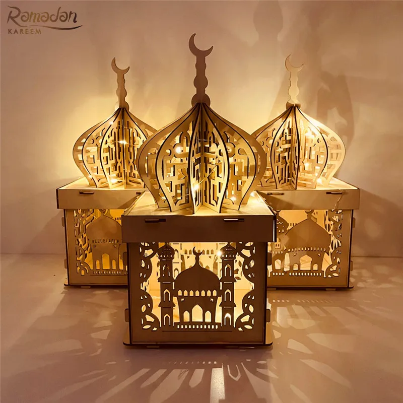 

Eid Mubarak Muslim Ramadan Festival Decorative Wooden Lamp Ornaments Castle Palace Decor Crafts Home Bedroom Decoration Gifts