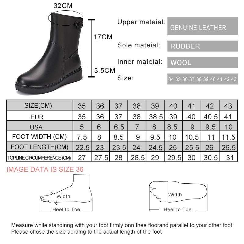 AIYUQI Women Winter Boots Non Slip 2023 New Genuine Leather Women Ankle Boots Natural Wool Warm Large Size Mom Snow Boots Women