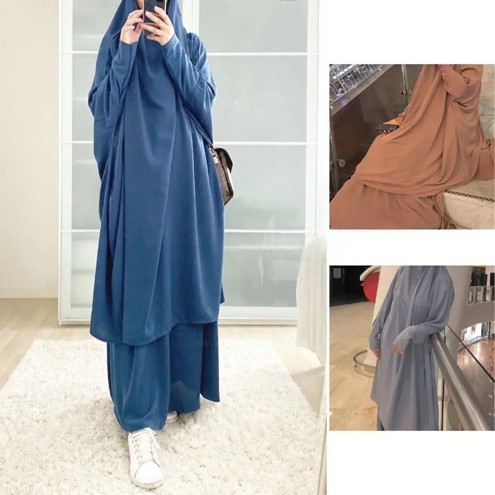 

Muslim Women Jilbab One-piece Prayer Dress Hooded Abaya Sleeve Clothing Saudi Dubai Black Islamic Robe Smocking F4Z1