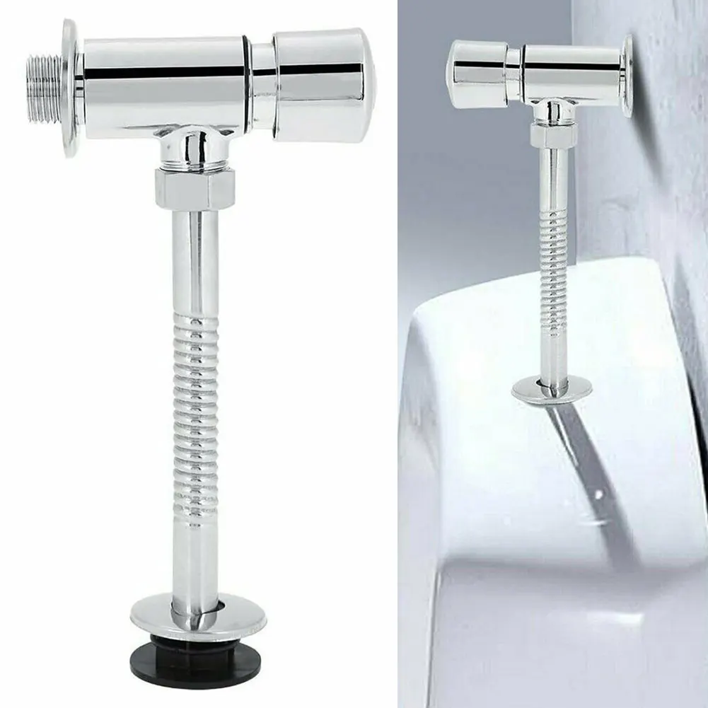 

Toilet Alloy Push Button Urinal Flush Valve With Polished Chrome Bathroom Delay Urine Valve Pee Self-closing Flush Valve