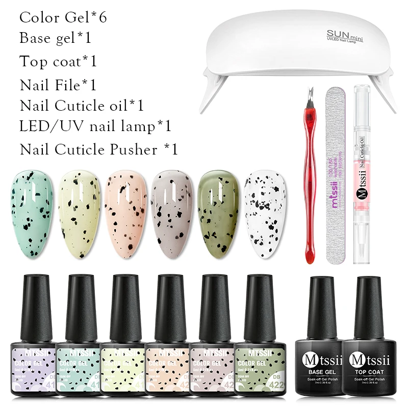 

12 Pcs Mtssii Color Gel Nail Polish Set With UV LED Dryer Lamp Nude Semi Permanent Hybrid Varnish Base Top Coat Soak Gel Nail