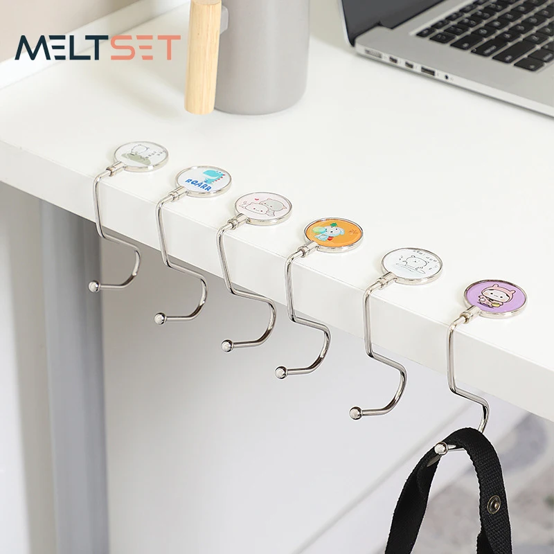 

2 Pcs Creative Portable Metal Hook Handbag Schoolbag Holders Office Table Desk Side Hanger Non-Slip Foldable Cute Hanging Hooks