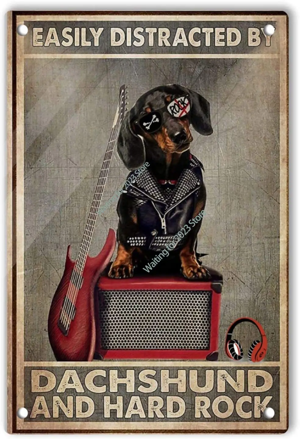 

Hippie Dog Metal Tin Sign Easily Distracted by Dachshund and Hard Rock Retro Poster Man Cave Garage Bar Decor Art Poster Paintin