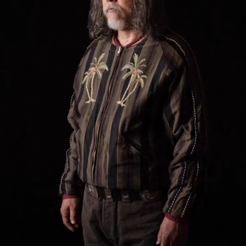 

KAPITAL Men's Jackets 2023 Autumn Rose Coconut Tree Embroidery Retro Wear Both Sides Women's Loose Collarless Outerwears