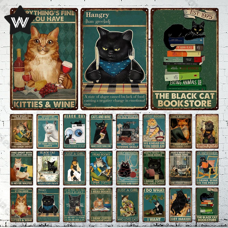 Черная кошка металлическая жестяная вывеска забавная Жестяная Табличка