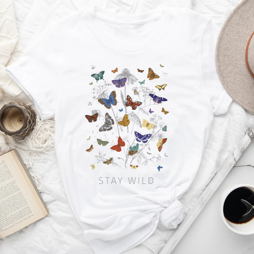 

Flower Clothes Women Female 90s Style Butterfly Summer T Clothing Print Graphic Tee Fashion Short Sleeve Casual T-shirts camiset