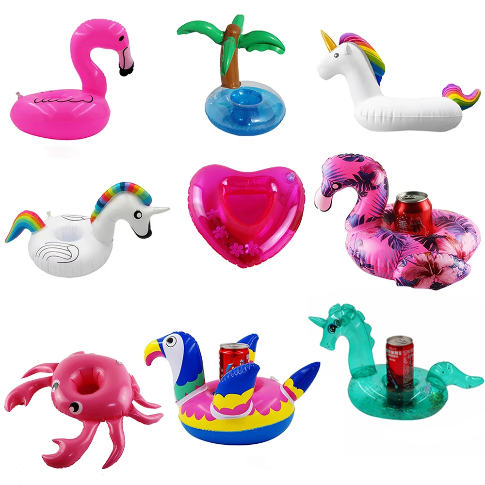 Mini Inflatable Cup Holder Unicorn Flamingo Drink Holder Swimming Pool Float Bathing Pool Toy Party Decoration Bar Coasters