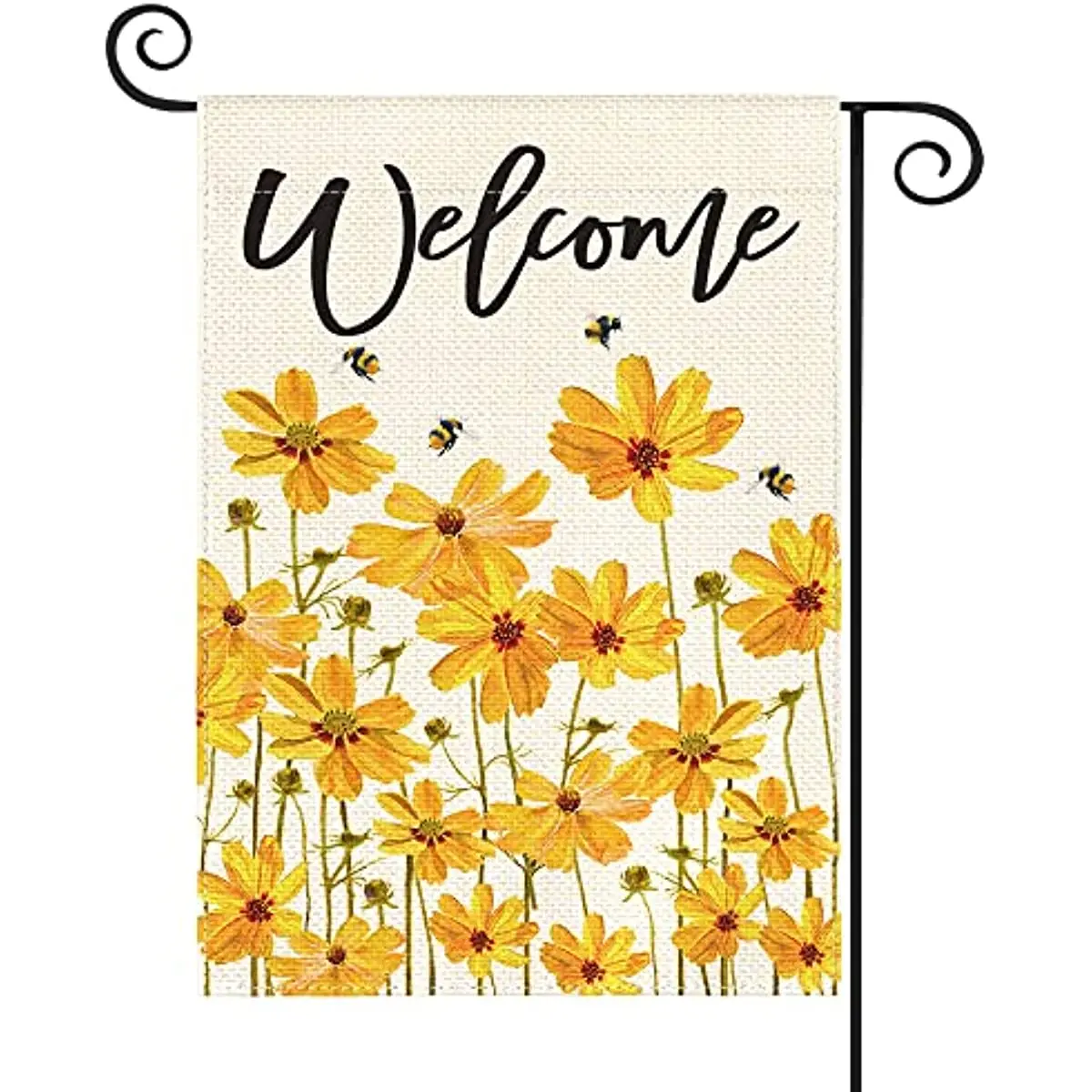 

New Floral Welcome Garden Flag 12x18 Inch Double Sided Outside, Spring Summer Burlap Small Yard Outdoor Flag Yellow
