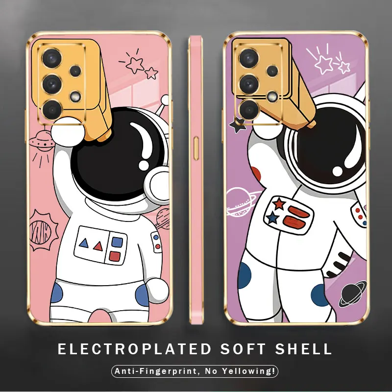

Gold Plating Telescope Astronaut Space Travel Case Funda for Samsung Galaxy A51 A52 A21s A32 A71 4G 5G A12 A42 Phone TPU Soft